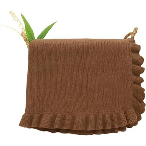 Cotton Baby Blanket with Ruffle Edge Soft Breathable Newborn Blanket for Boys & Girls, Lightweight Knit Throw for Crib, Stroller & Nursery Multiple Colors Available Mocha 28x36