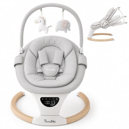 Baby Swing for Infants, Portable Electric Swing with Auto-Rocking Detection, 5 Speeds, 3 Heights, Remote Control, for Newborn to 9 Months (Gray)