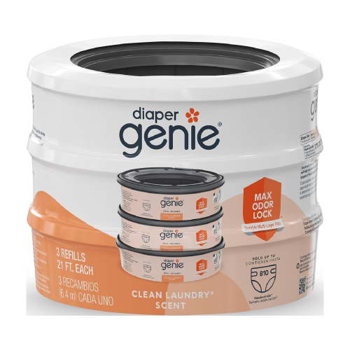 Diaper Genie Bags Refills 270 Count (Pack of 3) Clean Laundry Scent | Diaper Pail Refills with Max Odor Lock | Holds up to 810 Newborn Diapers