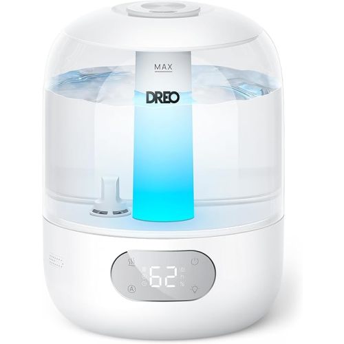 DREO Humidifiers for Bedroom, 3L Top Fill 30H & 26dB Quiet Runtime for Large Room, Cool Mist Ultrasonic Humidifier with Humidity Sensor, Night Light for Home, Baby, Nursery, Plants, New Edition
