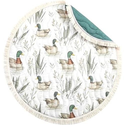 Baby Play Mat 40" x 40" Mallard Ducks Baby Tummy Time Playmat Soft Thickened Anti-Slip Reversible Floor Crawling Mat for Boys Girls Toddlers Infants Mallard Ducks Nursery Decor