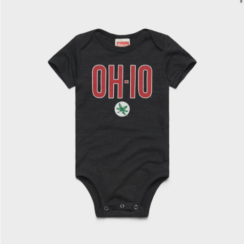 OH-IO Buckeye Leaf Baby One Piece | Retro OSU Baby One Piece – HOMAGE