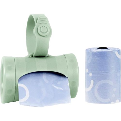 Ubbi Retractable Bag Dispenser for Diaper Bag Value Set, Gray | Portable Bag Holder for Travel, Clips to Stroller or Diaper Bag, Newborn Baby Essentials, Includes 60 Lavender Scented Bags