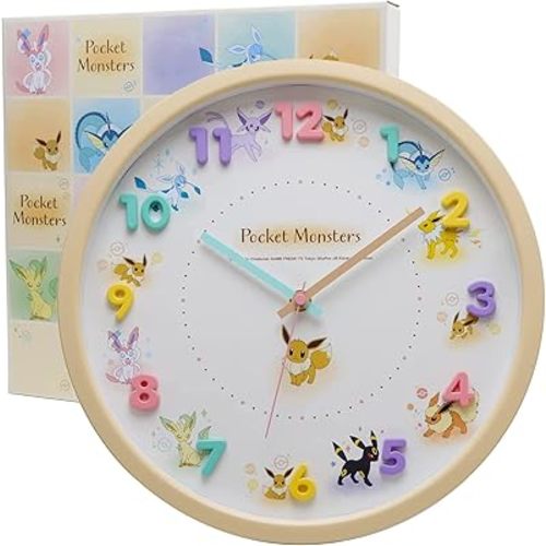 T'S Factory 2926223 Pocket Monster Eevee Friends Wall Clock, Beige, Analog, Quiet, Continuous Second Hand
