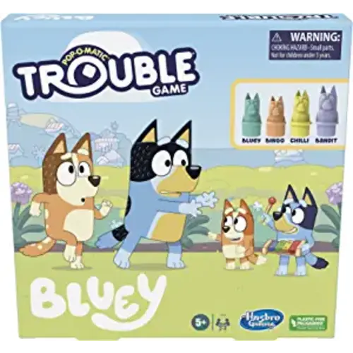Hasbro Gaming Trouble: Bluey Edition Board Game for Kids, 2-4 Players, Race Bluey, Bingo, Bandit, or Chilli to The Finish, Ages 5 and Up (Amazon Exclusive) - Mutlicolored
