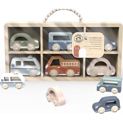 Wooden Toy Cars Set 6-Piece with Fire Truck & Ambulance