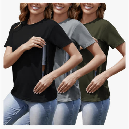 Women's 3 Pack Nursing Tops for Breastfeeding with Hidden Zippers Loose Fit Maternity Shirts