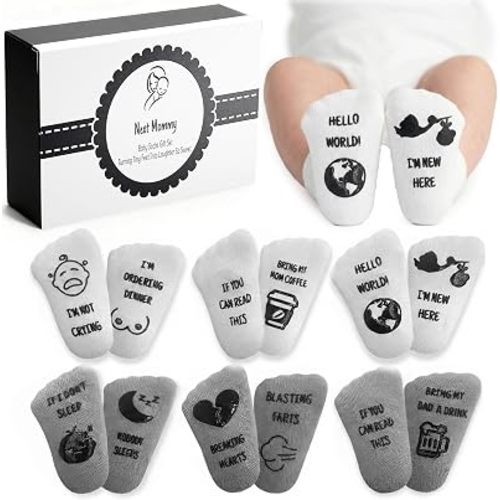 NEXT MOMMY Baby Socks Gift Set – 6 Cute & Funny Non-Slip Socks for Boys & Girls | Baby 0-6 Months to 12-18 Months | Organic Cotton with Grips