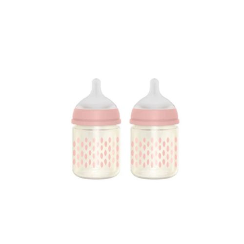 Suavinex Bonhomia SX PRO Glass Anti-Colic Baby Bottles with Slow Flow - 4 fl oz/2pk - Pink