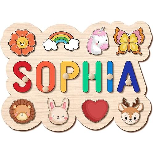 Personalized Name Puzzle for Kids, Personalized Baby Custom Name Puzzles for Toddlers 1-3, Customized 1st Birthday for Girls & Boys Wooden Wave Puzzle Montessor Toys for Kids