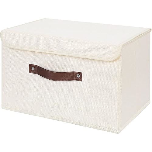 ANMINY Fabric Storage Box Bins with Lids, Beige, 15"x10"x10"