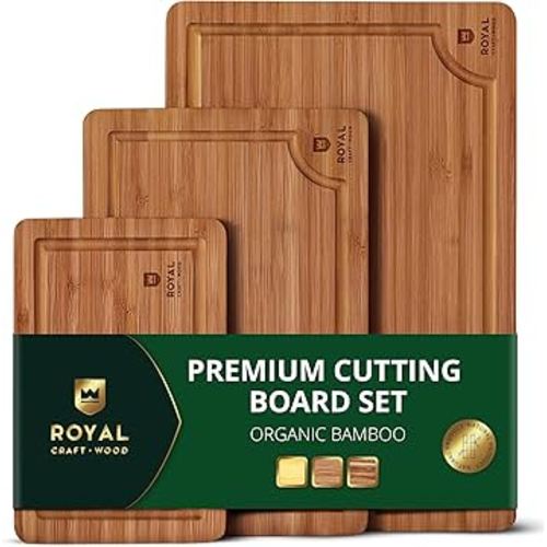 Premium Cutting Board Set – Non-Toxic Carbonized Bamboo & Wooden Cutting Boards for Kitchen Meal Prep, Durable Butcher Block for Meat with Side Handles, Deep Juice Groove, Charcuterie & Chopping