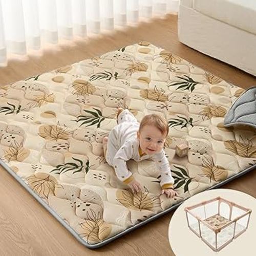 Blissful Diary Baby Play Mat, 59x59 Thick and Larger Soft Cushioned Foam Mat for Floor, Non-Slip Washable Playmat for Toddlers, Earth Tones Design
