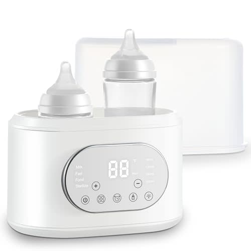 Bottle Warmer, 10-in-1 Fast Baby Bottle Warmer for Breastmilk & Formula, Double Milk Warmer with Timer, Accurate Temp Control, Thaw, Steaming, Heat Food, Keep Warm and Night Light