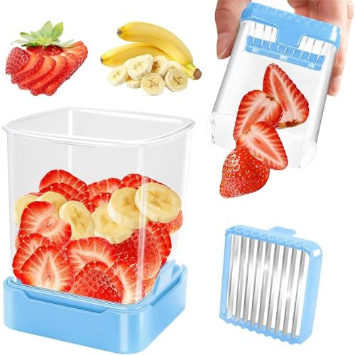 Fruit Slicer Cup for Strawberry, Banana, Hard-Boiled Egg - Detachable Cutter with Push Plate - 304 Stainless Steel Blade - Rapid & Safe Slicing Kitchen Gadget for Quick Meal Prep (Black)