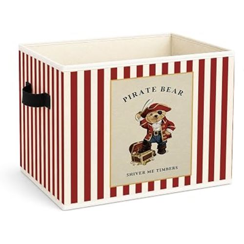 Pirate Bear Storage Bin, Red Stripe Adventure Foldable Fabric Basket
