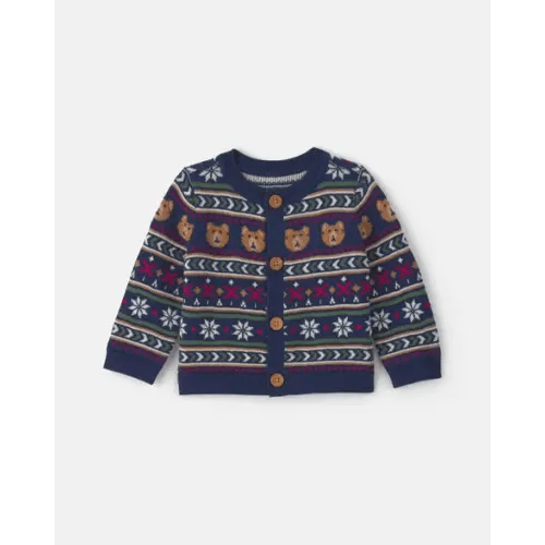 Baby Neutral Bear Fair Isle Cardigan Sweater - Navy Blue - OshKosh B'gosh | Carter's