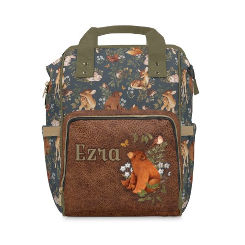 PERSONALIZED Woodland Animals Multifunctional Backpack Diaper Bag Unique Nature Lover Baby Gift, Cute Custom Baby Shower Gift 100% WASHABLE