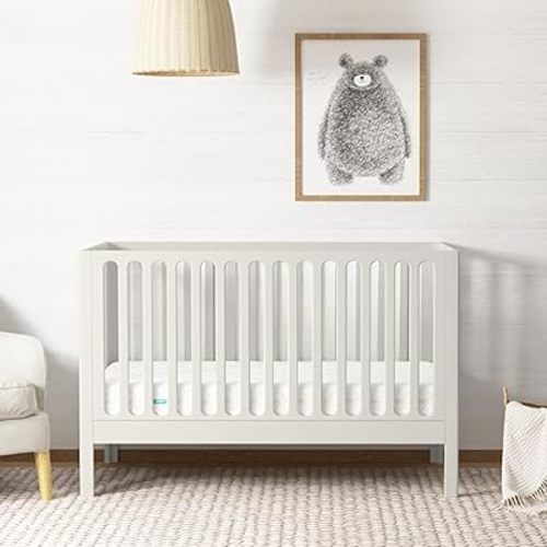 Newton Baby Galileo Standard Crib, Solid Beech Wood in Warm White Color, 3-in-1 Convertible Crib with Toddler Bed Conversion Kit, Ultra-Safe Non-Toxic Finish