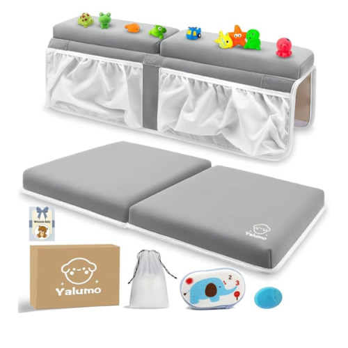 Bath Kneeler and Elbow Rest Pad Set for Baby Bathtub, Thick Non-Slip Bathing Kneeling Mat Cushion Quick Drying Bathtub Knee Saver with Arm Support and Pockets for Bathroom Bathing time Comfort, Gray