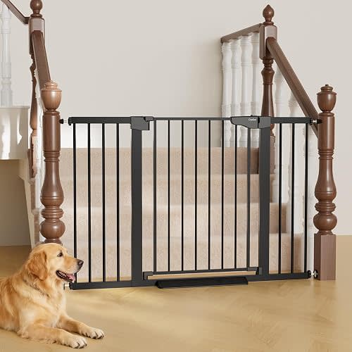 Cumbor 29.7–51.5" Extra Wide Baby Gate for Stairs, Pressure-Mounted Dog Gates for Doorways & Hallways, Auto-Close Walk-Through, No-Trip Design, Child Proof Safety, Dog/Pet Gate for Indoor Use, Black