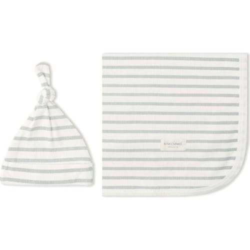 Organic Swaddle Blanket & Hat Set, Fog Stripes
