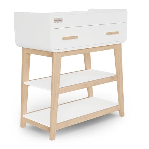 Fisher Price by Dream On Me Baby Changing Table, Vintage White Oak – Greenguard Gold & JPMA Certified, Wooden Nursery Dresser with Storage Shelves – Compact, Sturdy & Easy-to-Clean Design