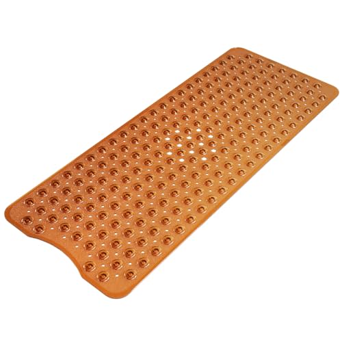 AmazerBath Shower Mat Non Slip 40 x 16 Inches, Shower Stall Mats with Suction Cups and Drain Holes, Non Slip Bath Mat for Tub for Elderly & Kids, Clear Brown