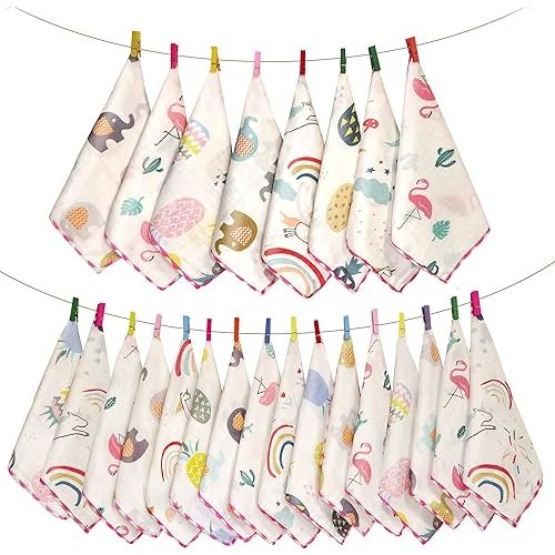 Baby Washcloths 24 Pack, Natural Muslin Cotton Newborn Face Towels, Reusable Infant Wipes for Baby Shower Gifts Set,9x9 Inches