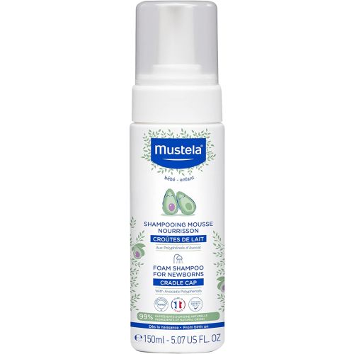 Mustela Cradle Cap Foam Shampoo for Newborn - Baby Shampoo with Naturally derived Avocado Polyphenols - Tear-Free & Fragrance-Free - 5.07 fl. oz.