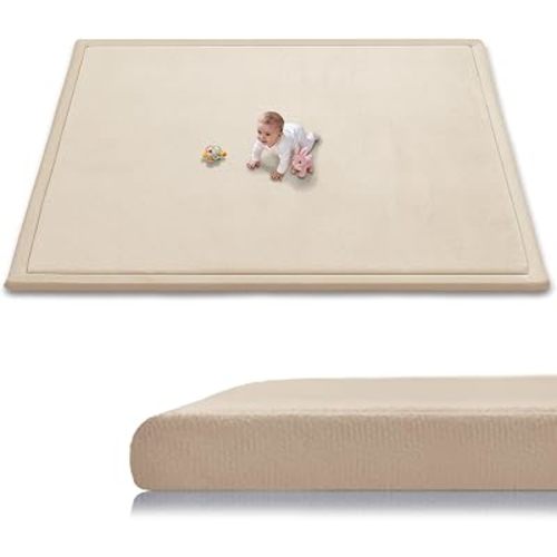 Baby Play Mat for Floor, 118'' x 79'' Thicken Foam Soft Padded Playmat for Tummy Time, Playpen Mat for Toddlers Infant Kids, Water-Repellent Coral Velvet, Non-Slip Bottom Safe for Crawling (Brown)