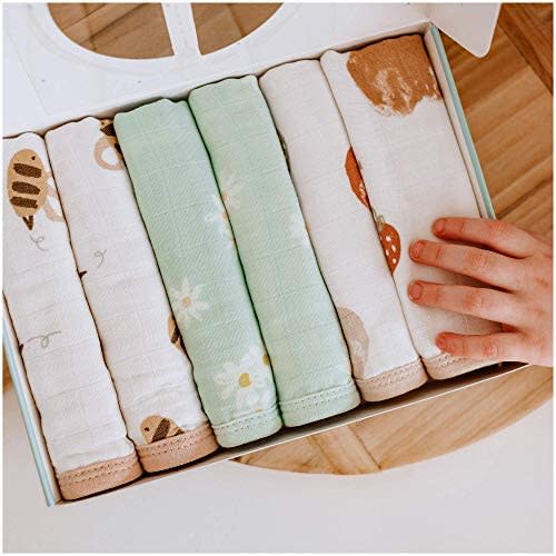 Nightingale Muslin Bamboo Baby Washcloths - Soft Organic Baby Wash Cloths Perfect for Newborn Sensitive Skin - - Absorbent Baby Wipes, Burp Cloths or Face Towels - Pack of 6-12x12 in
