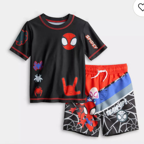 Baby & Toddler Boy Spidey & Friends 2-Piece Rashguard & Swim Trunks Set