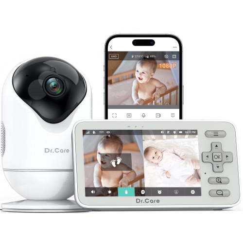Dr.Care VistaView Lite Smart Wifi Baby Monitor – 4" 720P Split Screen, 1080P Camera, App Control, Motion Alerts