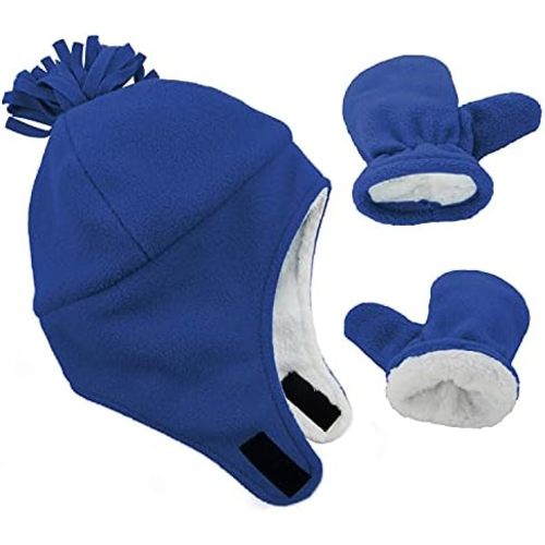 Century Star Baby Fleece Hat Warm Earflap Kids Caps Toddler Boys Winter Hat and Mitten Set