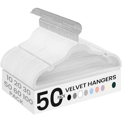 SONGMICS Velvet Hangers 50 Pack, Non-Slip Clothes Hangers, Cloud White