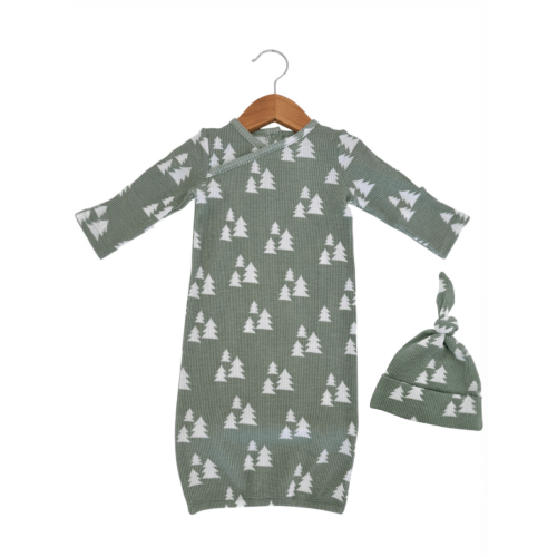Organic Waffle Gown & Hat Set, Alpine Trees