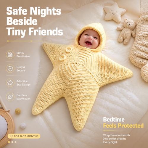 The "Little Star" Hand-Knit Baby Swaddle - Soft Cotton Starfish Sleeping Bag & Newborn Baby Shower Gifts DIY KIT