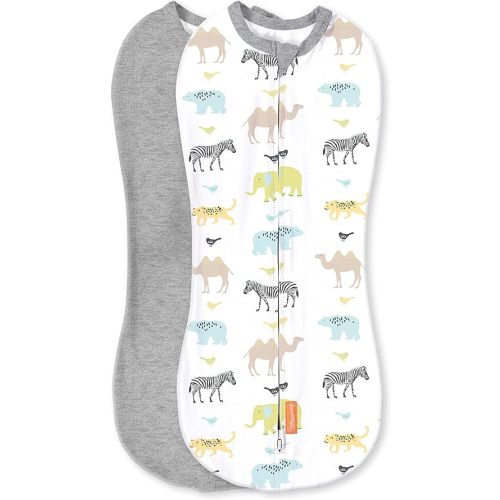 SwaddleMe Pod – Size Newborn, 0-2 Months, 2-Pack (Lil Wild One) No Wrap Zip-Up Newborn Swaddle Creates A Cozy Feeling for Baby and Helps Prevent Startle Reflex
