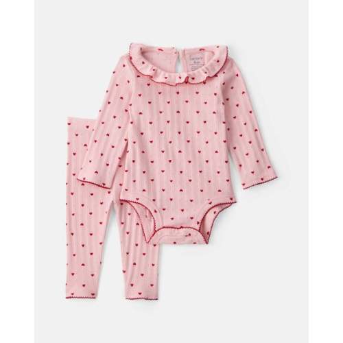 Baby Girl 2-Piece Heart Pointelle Long-Sleeve Bodysuit & Pant Set - Pink | Carter's