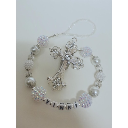Personalised Cross Christening communion keepsake dummy clip pacifier clip dummy saver custom name