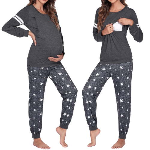 Avidlove Maternity Nursing Pajama Set for Breastfeeding Loungewear Sets Women Fall Long Sleeve Top and Jogger Pants for Pregnant and Postpartum