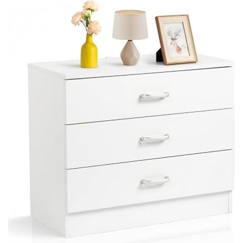 Karl home White 3 Drawer Dresser, Modern Small Chest of Drawers