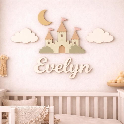 Personalized Castle Name Sign, Baby Girl Nursery Decor, Fairytale Princess Wall Art
