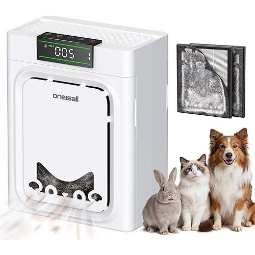oneisall Purificadores de aire para mascotas domésticas con filtros lavables HEPA H13 de doble cara, habitaciones grandes de hasta 2200 pies cuadrados, purificador de aire para caspa, olores, pelos de