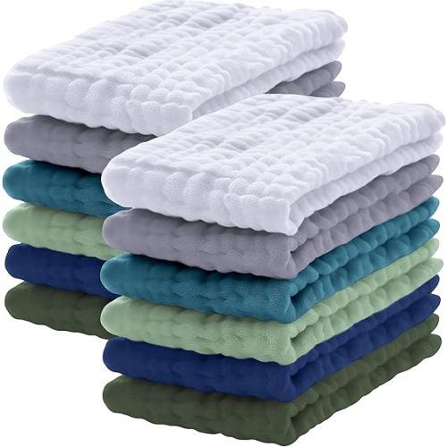 12 Pack Muslin Burp Cloths 100% Cotton Muslin Cloths Large 20''x10'' Extra Soft and Absorbent Baby Burping Cloth - White