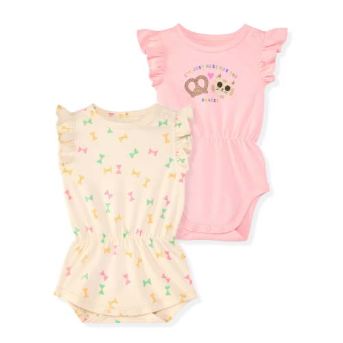 Garanimals Newborn Baby Girl Cotton Short Sleeve Rompers, Graphic Prints, 2-Pack, 0–24M