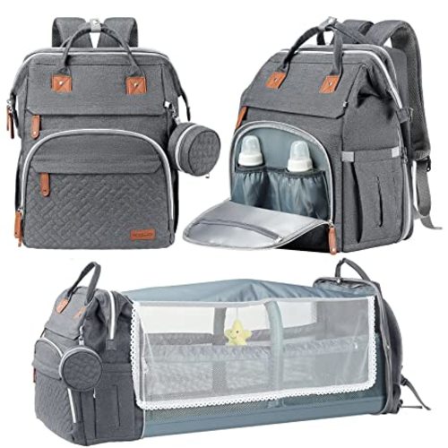 DERJUNSTAR Baby Diaper Bag Backpack with Changing Station Large Capacity Baby Bag for Boys & Girls, USB Charging Port, Pacifier Case, Sunshade & Toy Bar, Waterproof, Forest