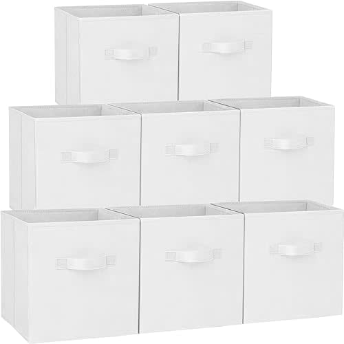 Criusia Storage Cubes - 11 Inch Heavy Duty Fabric Storage Bins for Shelves Closet Cube Organizer - 8 Pack Collapsible Cube Storage Bins Baskets for Clothes Blankets Toys - Nursery Organization (White)