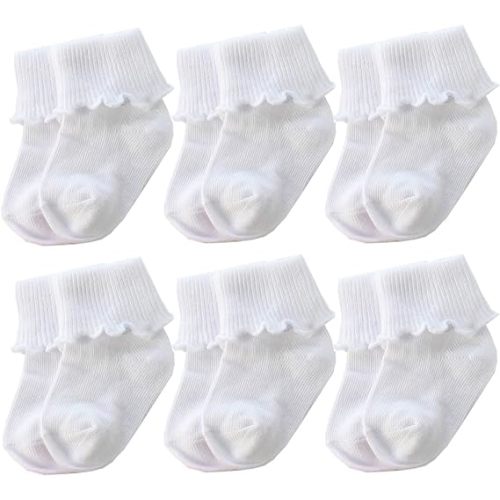 6 &12 Pairs Infant Toddler Baby Kids Turn Cuff Ruffle Cotton Socks